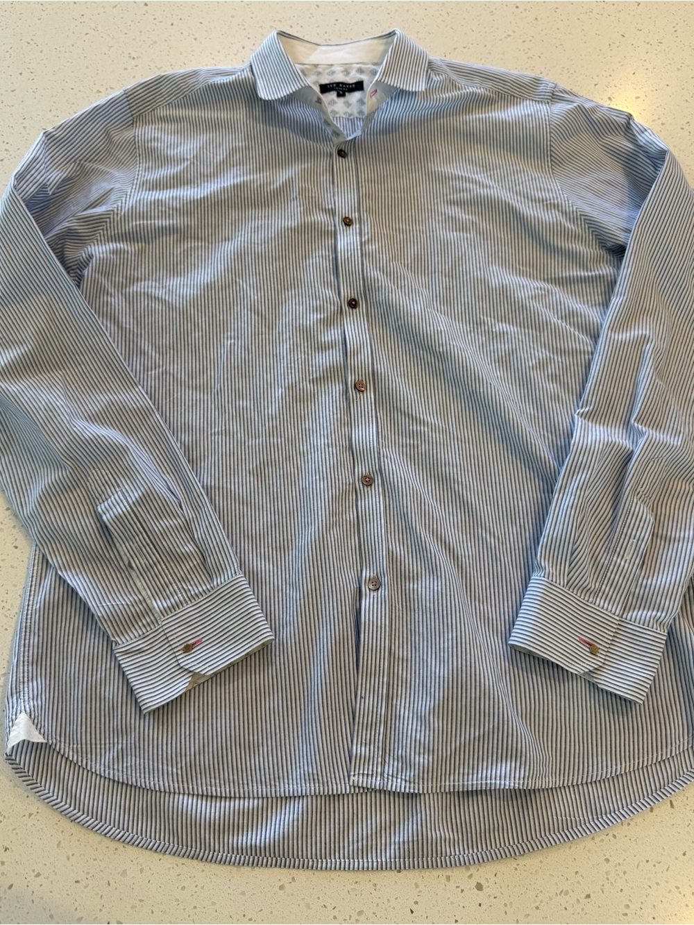 Ted Baker Blue White Striped Long Sleeve Button Up Shirt Size 6 UK Large Mens